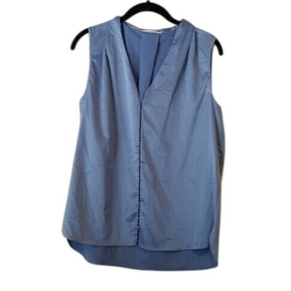 Tahari Womens Sleeveless Blue Blouse Polyester & Spandex Medium